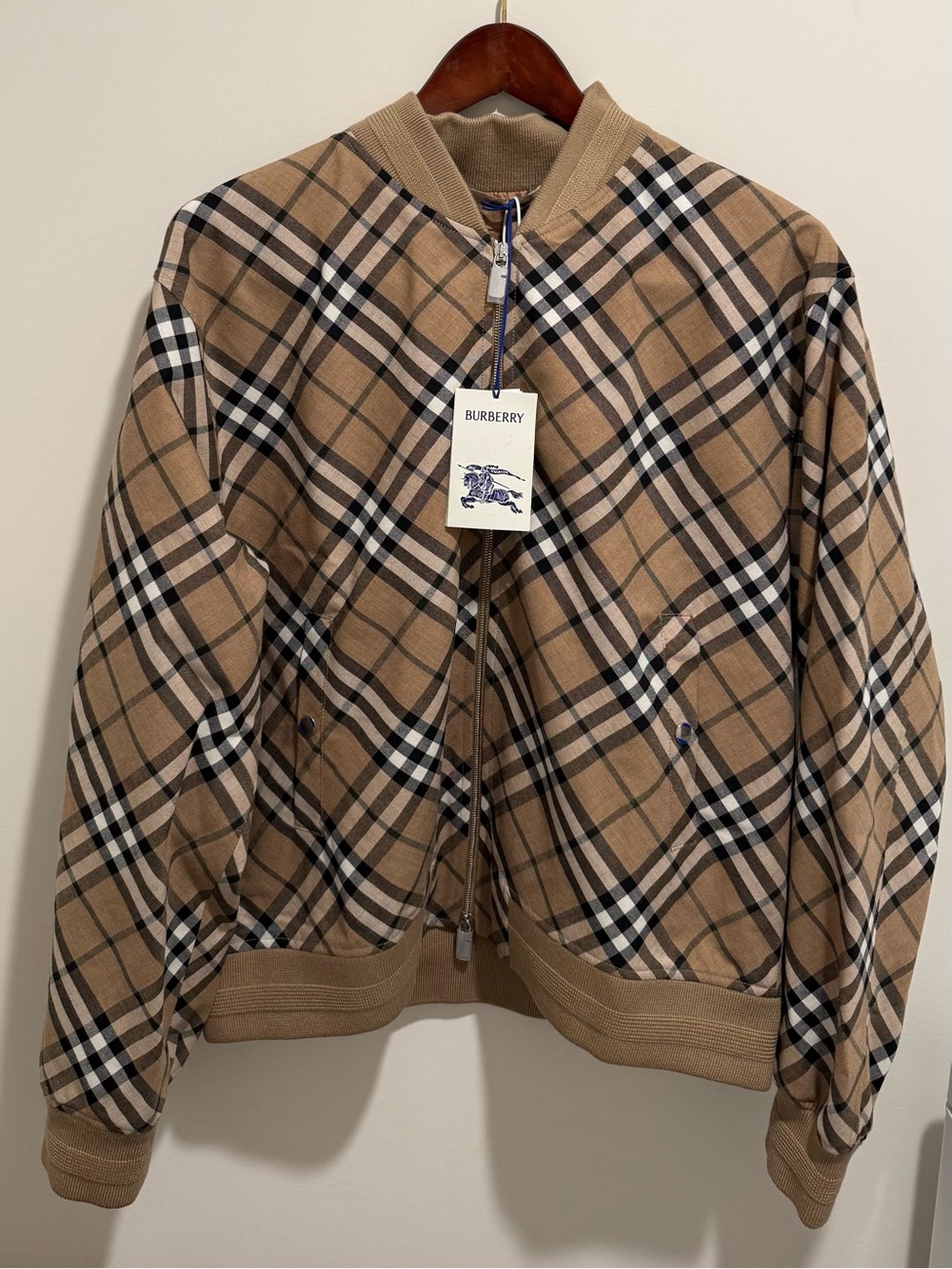 Burberry Check Wool Blend Bomber Jacket